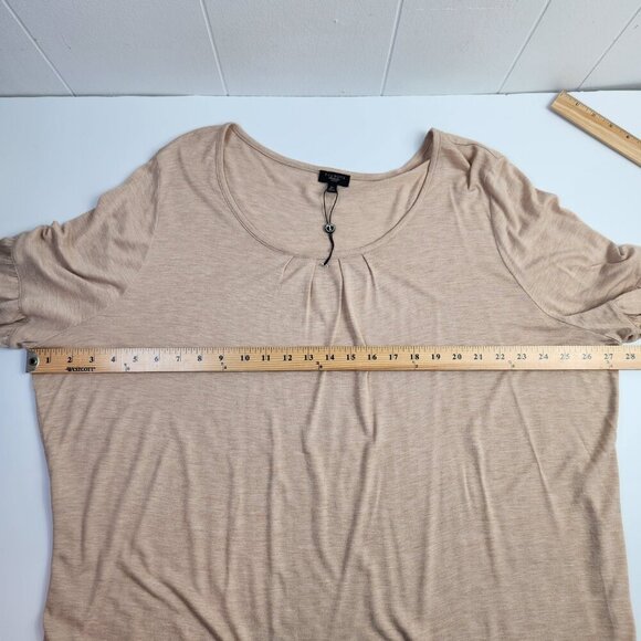 Talbots Womens Plus Pleated 3/4 Balloon Sleeve Blouse Size 3X Scoop Neck Tan - Picture 8 of 10